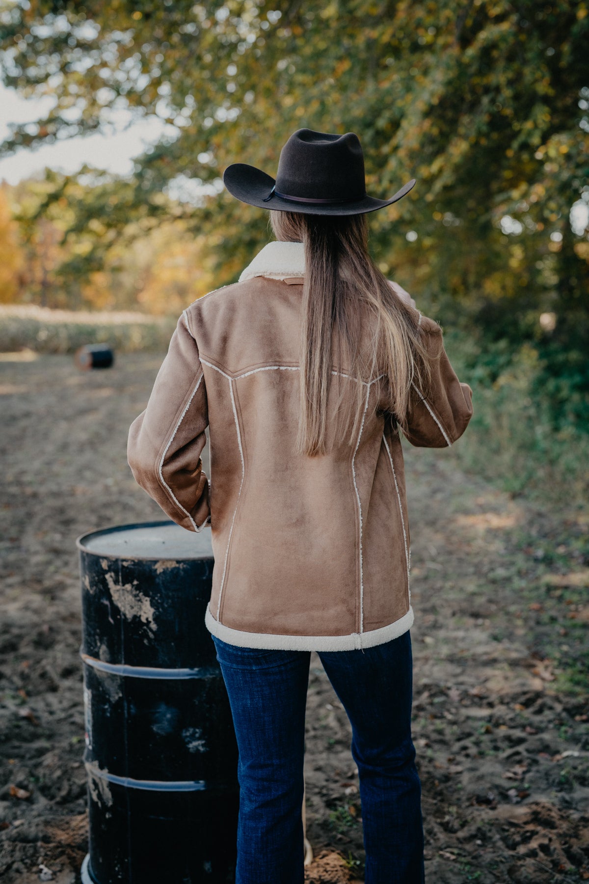 'Hana' Women's Reversible Tobacco Suede Sherpa Jacket by Kimes Ranch