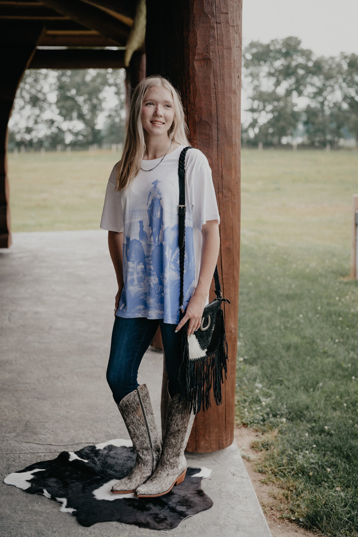 'Rounders' Women's Wrangler Oversized White Tee (XS-XXL)