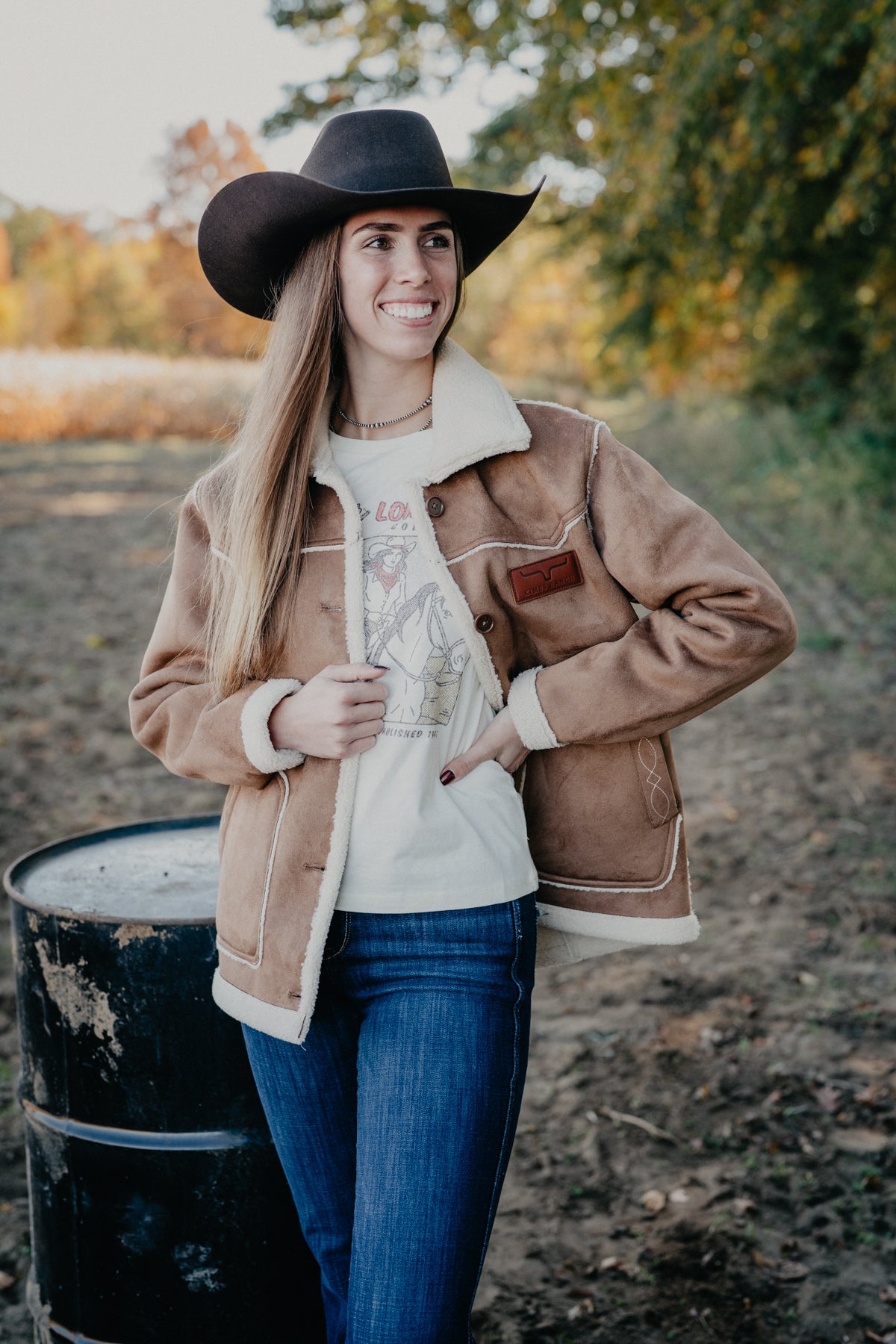 'Hana' Women's Reversible Tobacco Suede Sherpa Jacket by Kimes Ranch