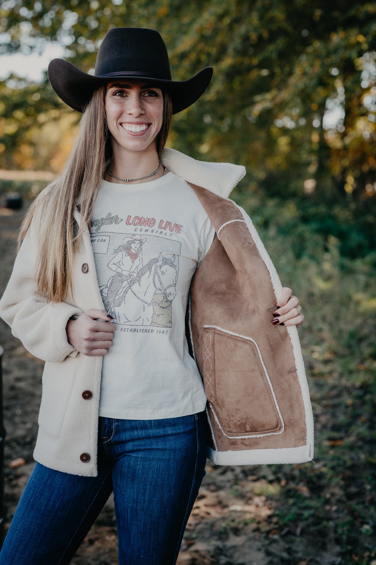 'Hana' Women's Reversible Tobacco Suede Sherpa Jacket by Kimes Ranch