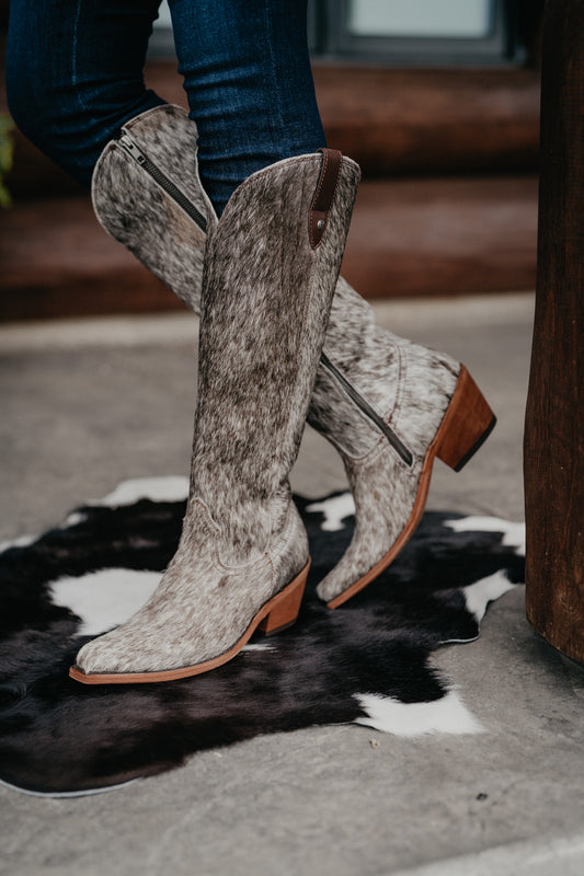 {Size 9 Regular Calf Width} 'Granizo Cafe' Tall Cowhide Boots by Liberty Black