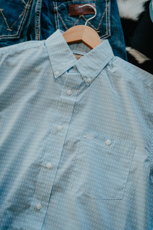 'Waylon' Men's Wrangler Bright Blue/White Geometric Button Down Shirt (S-XXL)