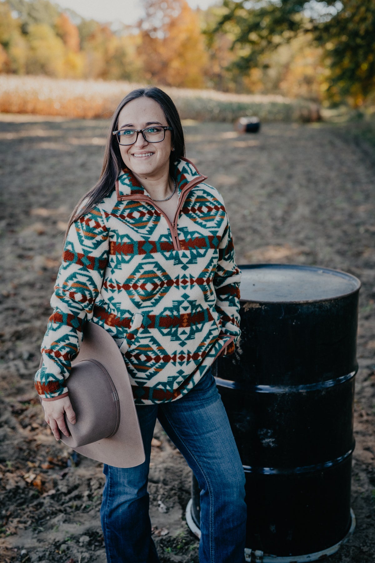 'Zyna' Women's Aztec Wrangler 1/4 Zip Sherpa Sweater