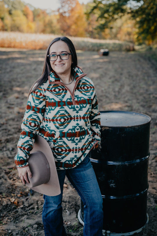 'Zyna' Women's Aztec Wrangler 1/4 Zip Sherpa Sweater