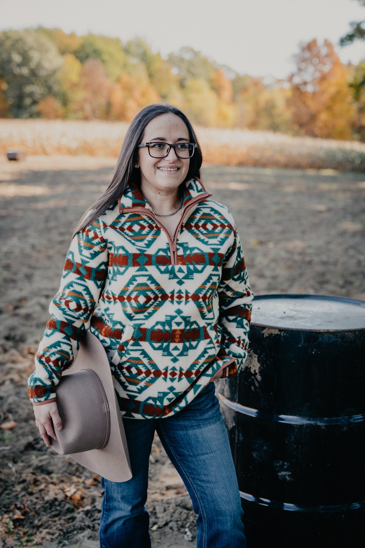 'Zyna' Women's Aztec Wrangler 1/4 Zip Sherpa Sweater