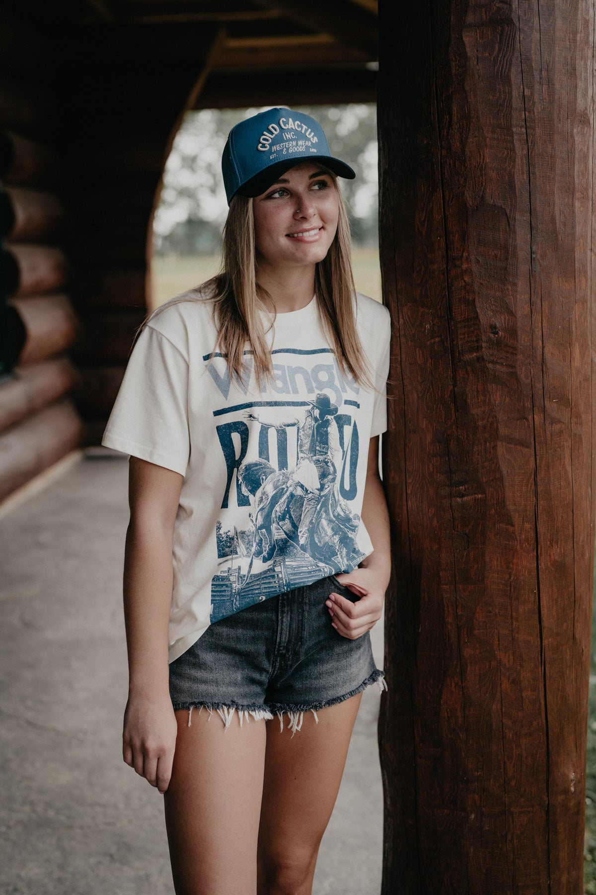 'Rodeo Blues' Womans Wrangler White/Blue Tshirt