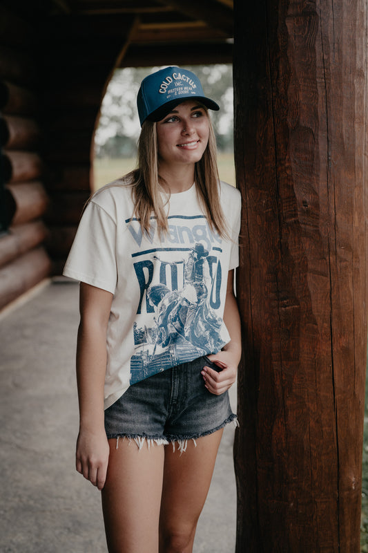 'Rodeo Blues' Womans Wrangler White/Blue Tshirt