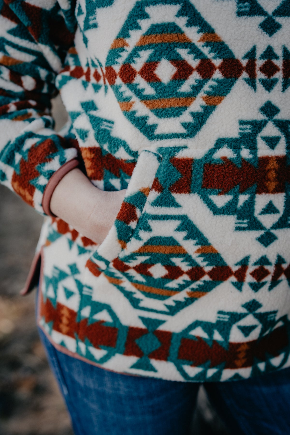 'Zyna' Women's Aztec Wrangler 1/4 Zip Sherpa Sweater