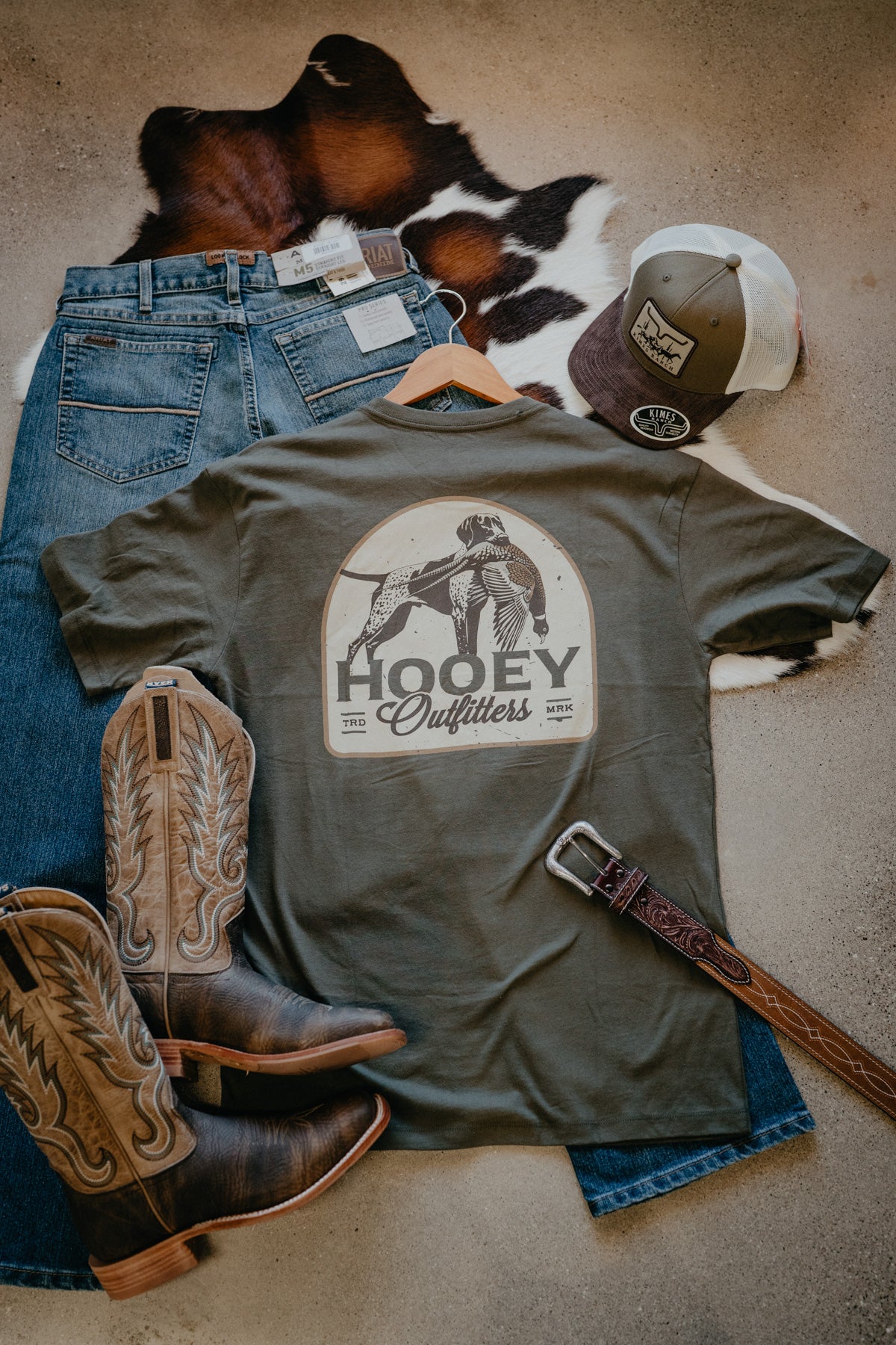'Ray' Men's Olive Green Crew Neck T-Shirt With Birddog Logo