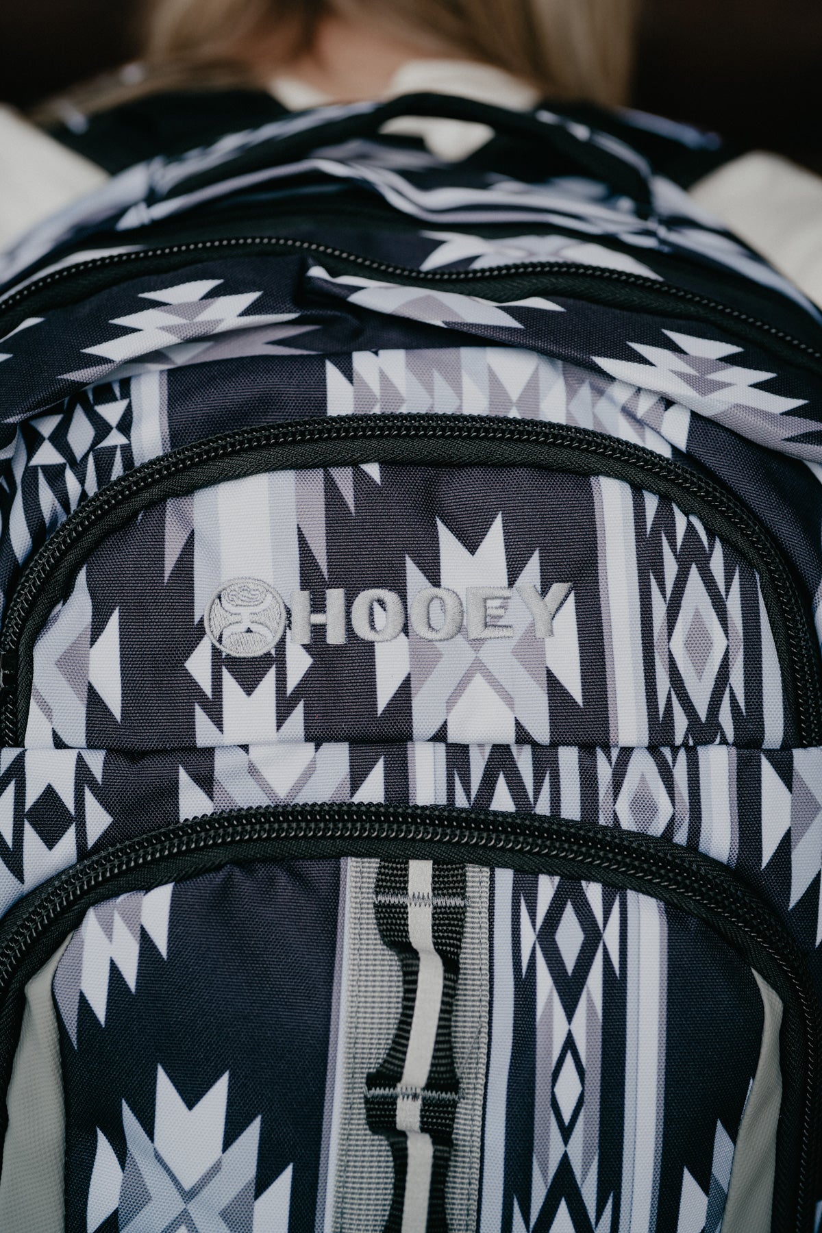 OX Hooey Backpack - Black / Grey Aztec Body with Grey Accents