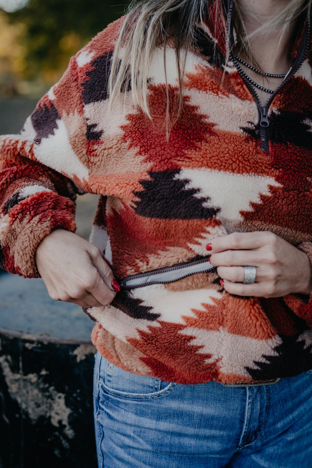 'Patches' Women's Hexagon Brown Patchwork Sherpa Sweater by Rock & Roll