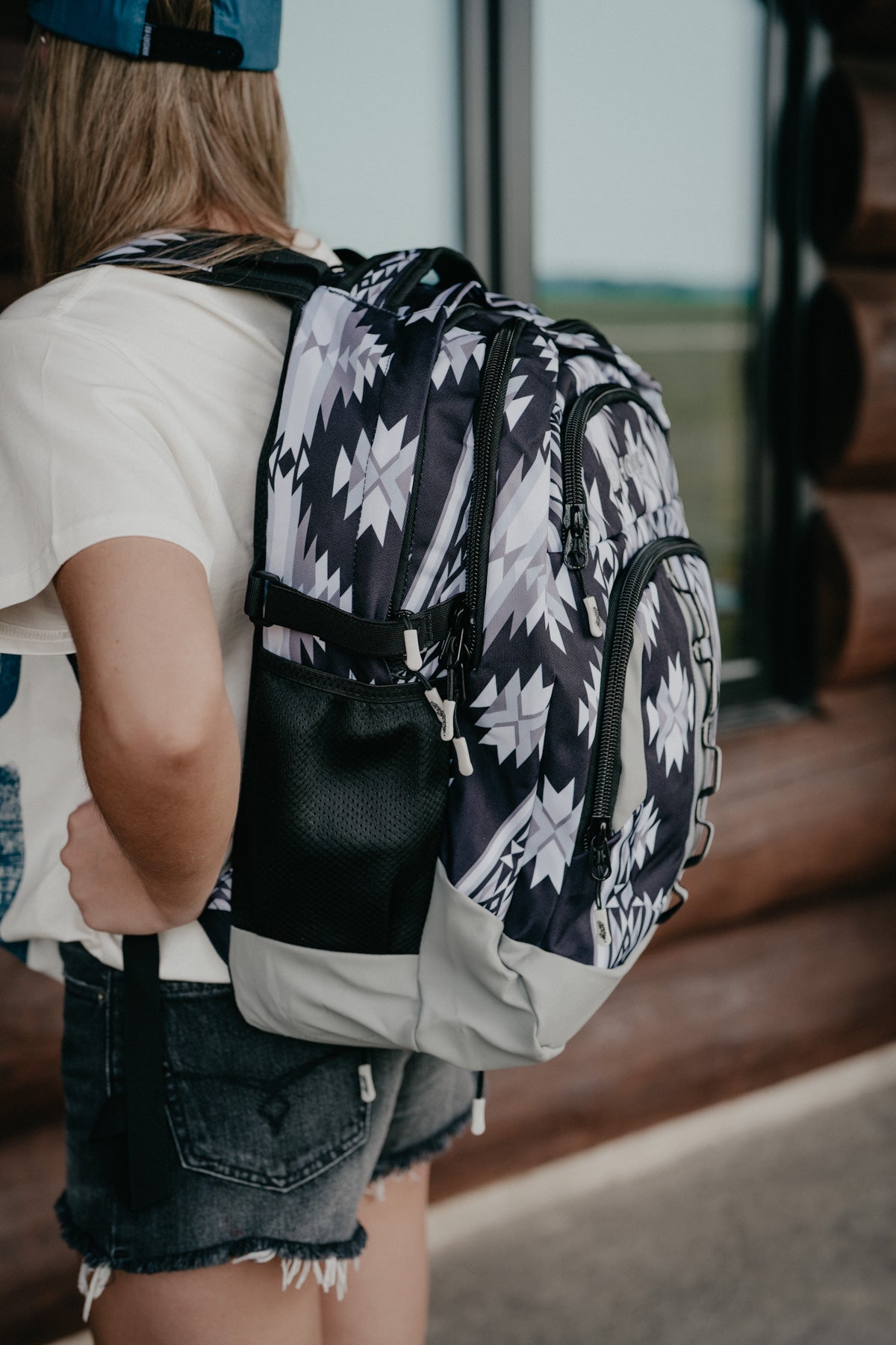 OX Hooey Backpack - Black / Grey Aztec Body with Grey Accents
