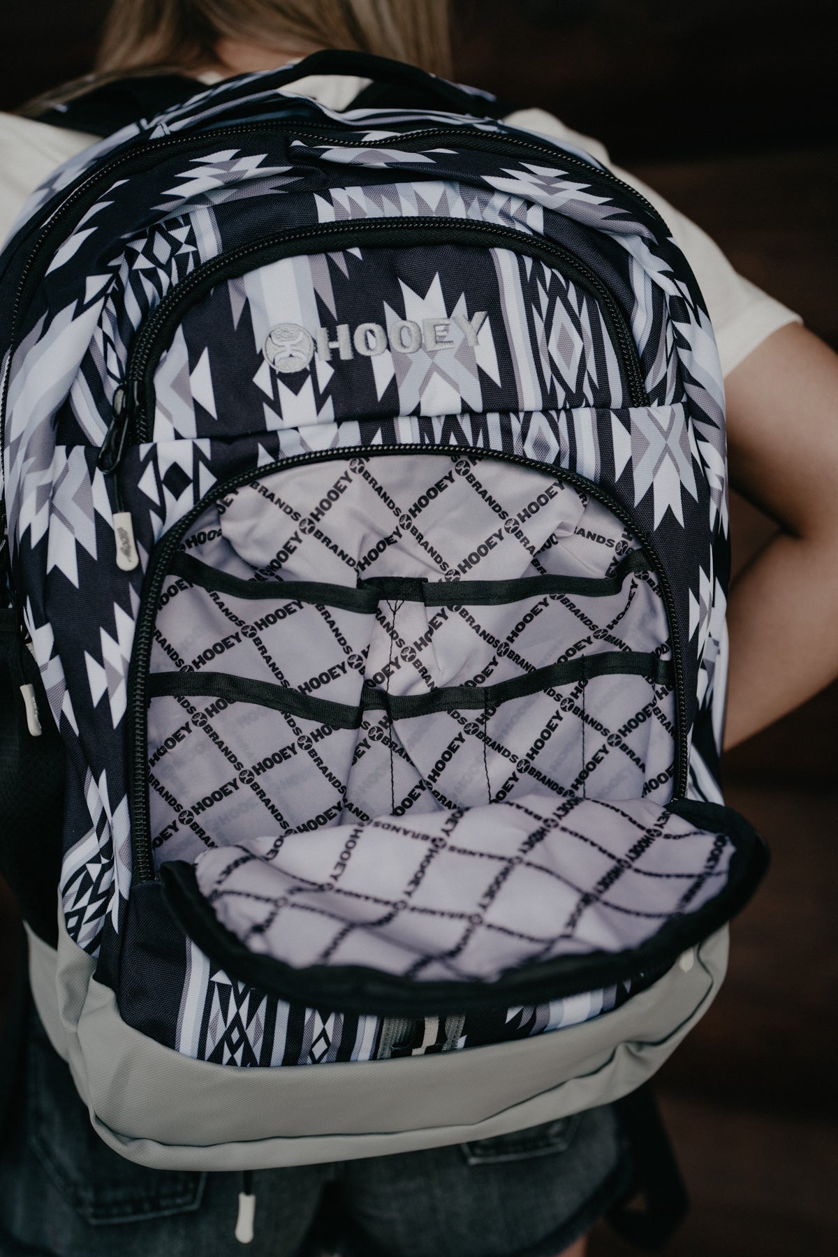 OX Hooey Backpack - Black / Grey Aztec Body with Grey Accents