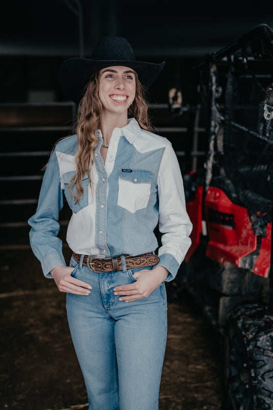 'Tilly' Wrangler Women's Snap Pieced Denim Top (XS-XXL) 112374832