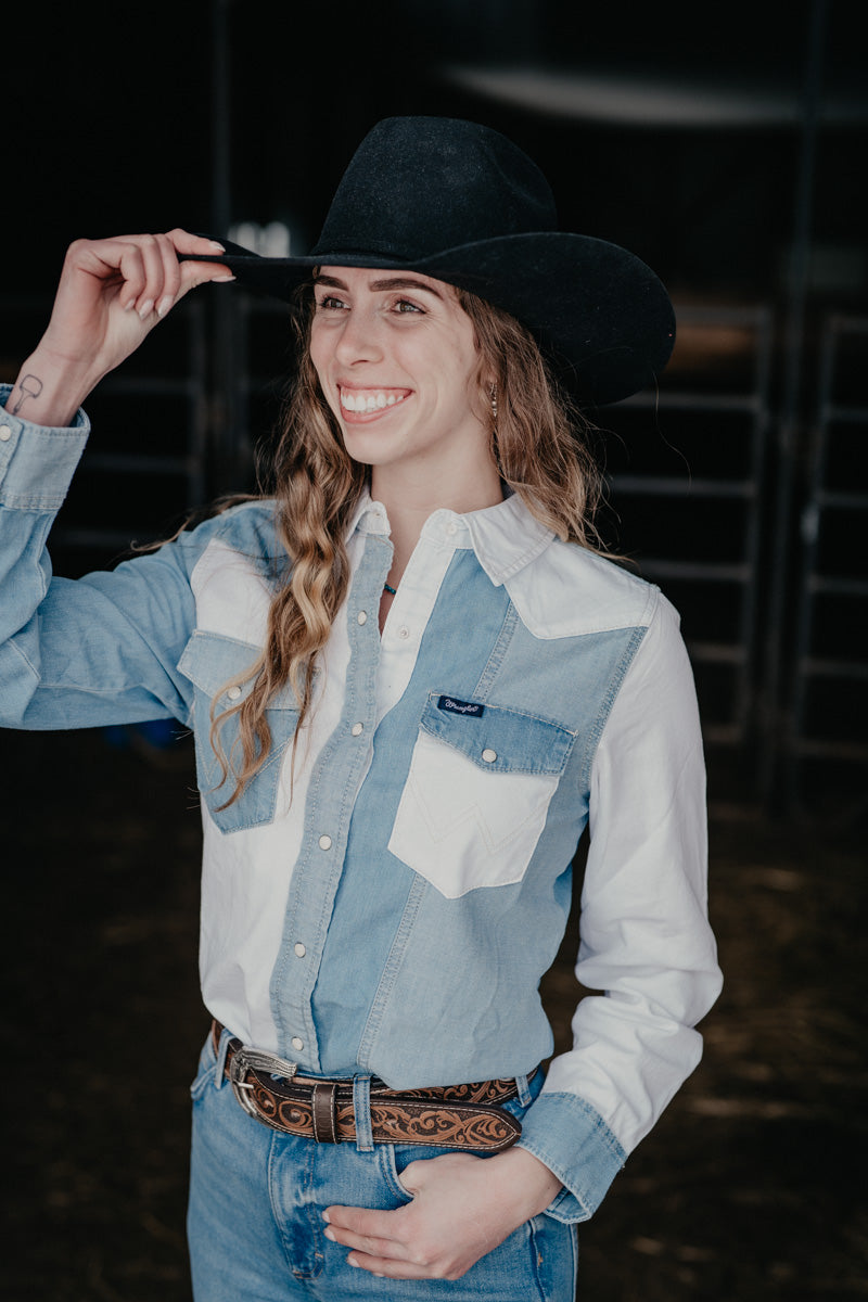 'Tilly' Wrangler Women's Snap Pieced Denim Top (XS-XXL) 112374832