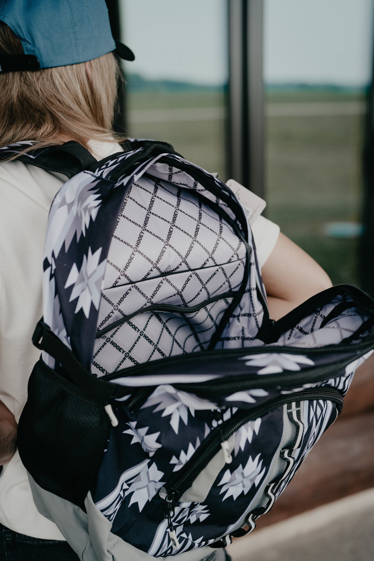 OX Hooey Backpack - Black / Grey Aztec Body with Grey Accents