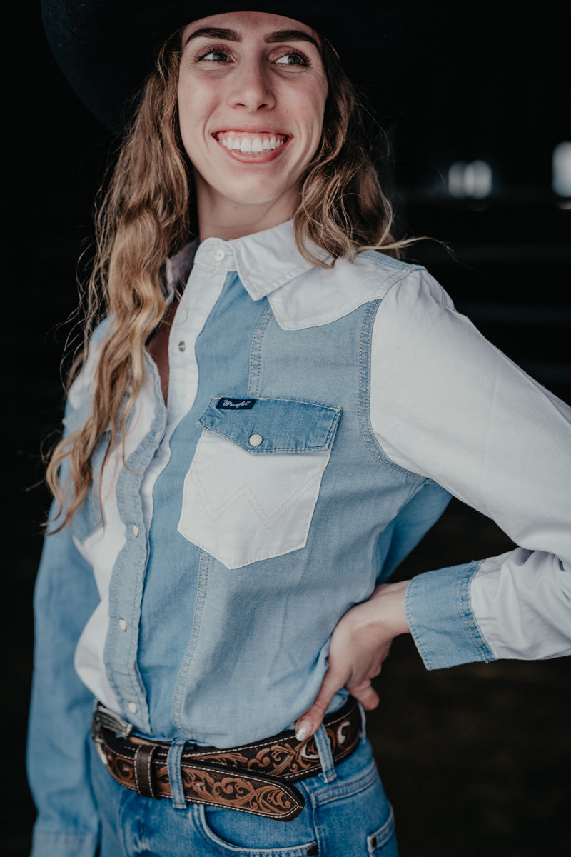 'Tilly' Wrangler Women's Snap Pieced Denim Top (XS-XXL) 112374832