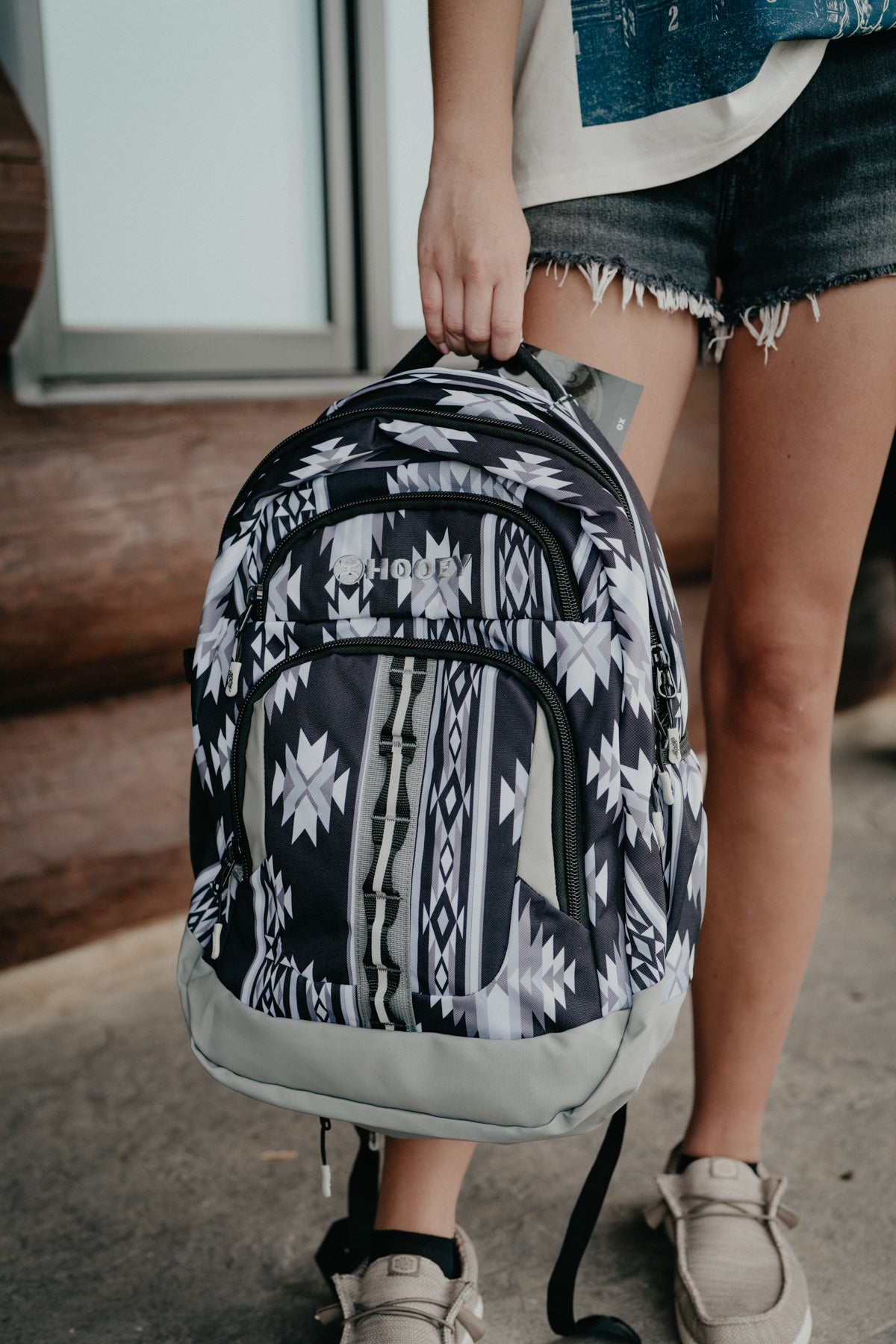 OX Hooey Backpack - Black / Grey Aztec Body with Grey Accents