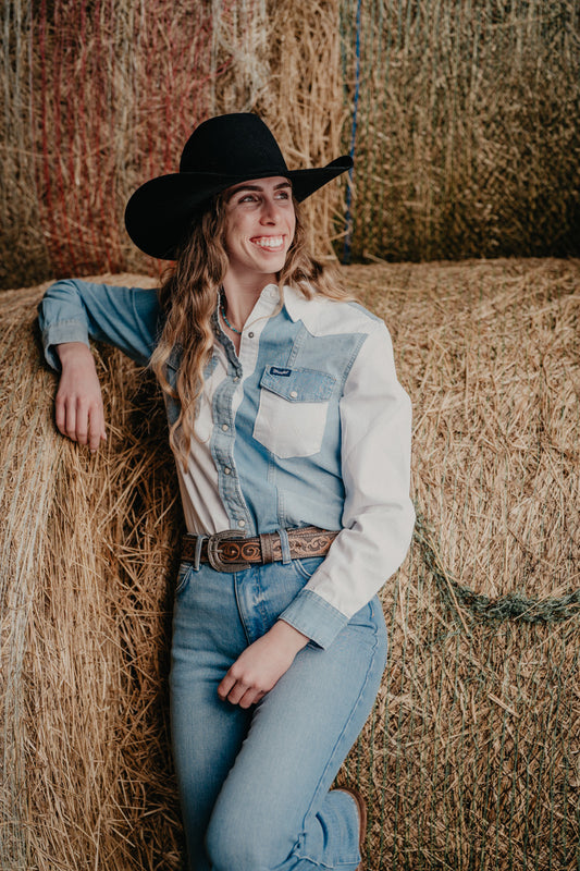 'Tilly' Wrangler Women's Snap Pieced Denim Top (XS-XXL) 112374832