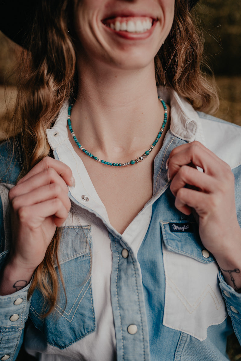 Turquoise with Sterling Beads and Clasp Necklace (17" length)