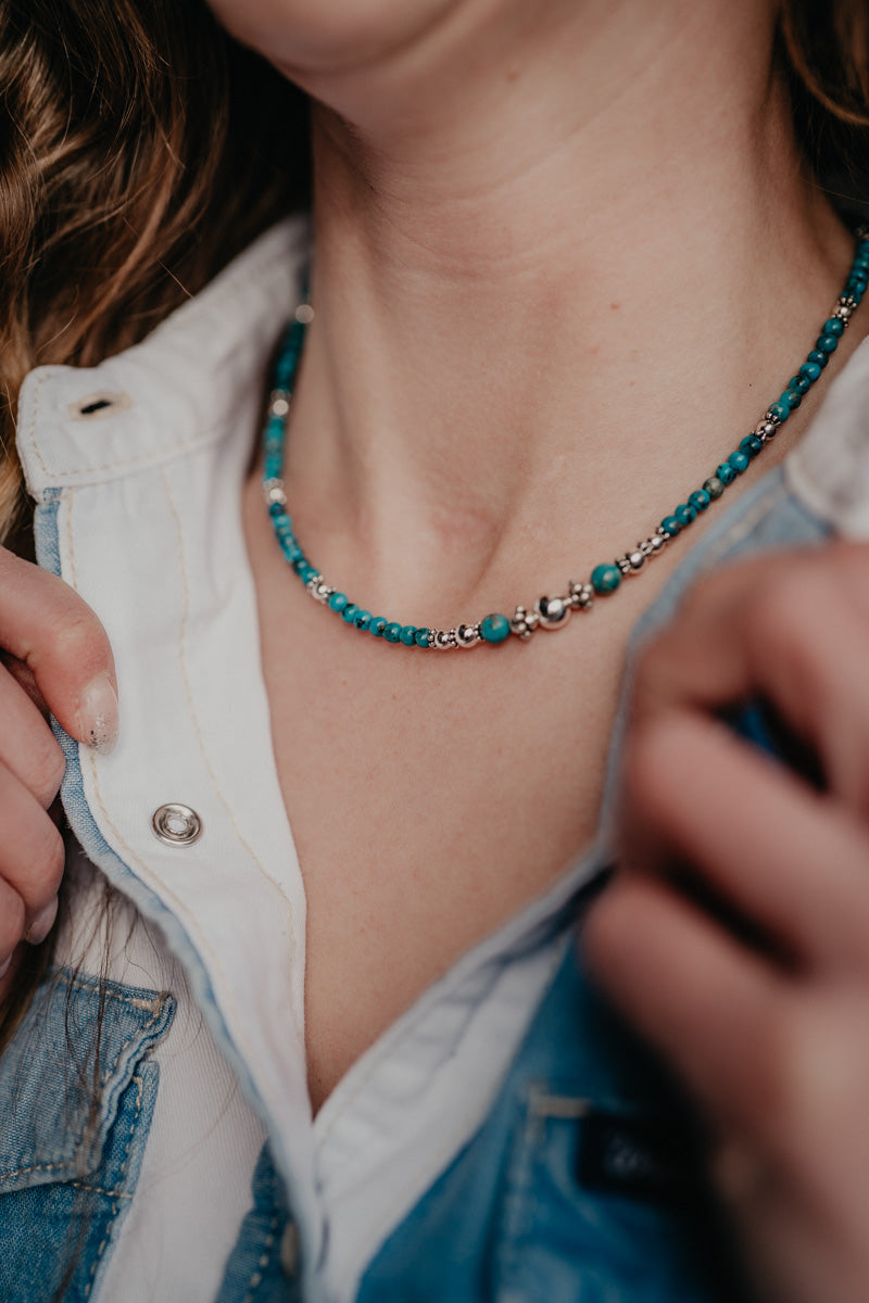 Turquoise with Sterling Beads and Clasp Necklace (17" length)