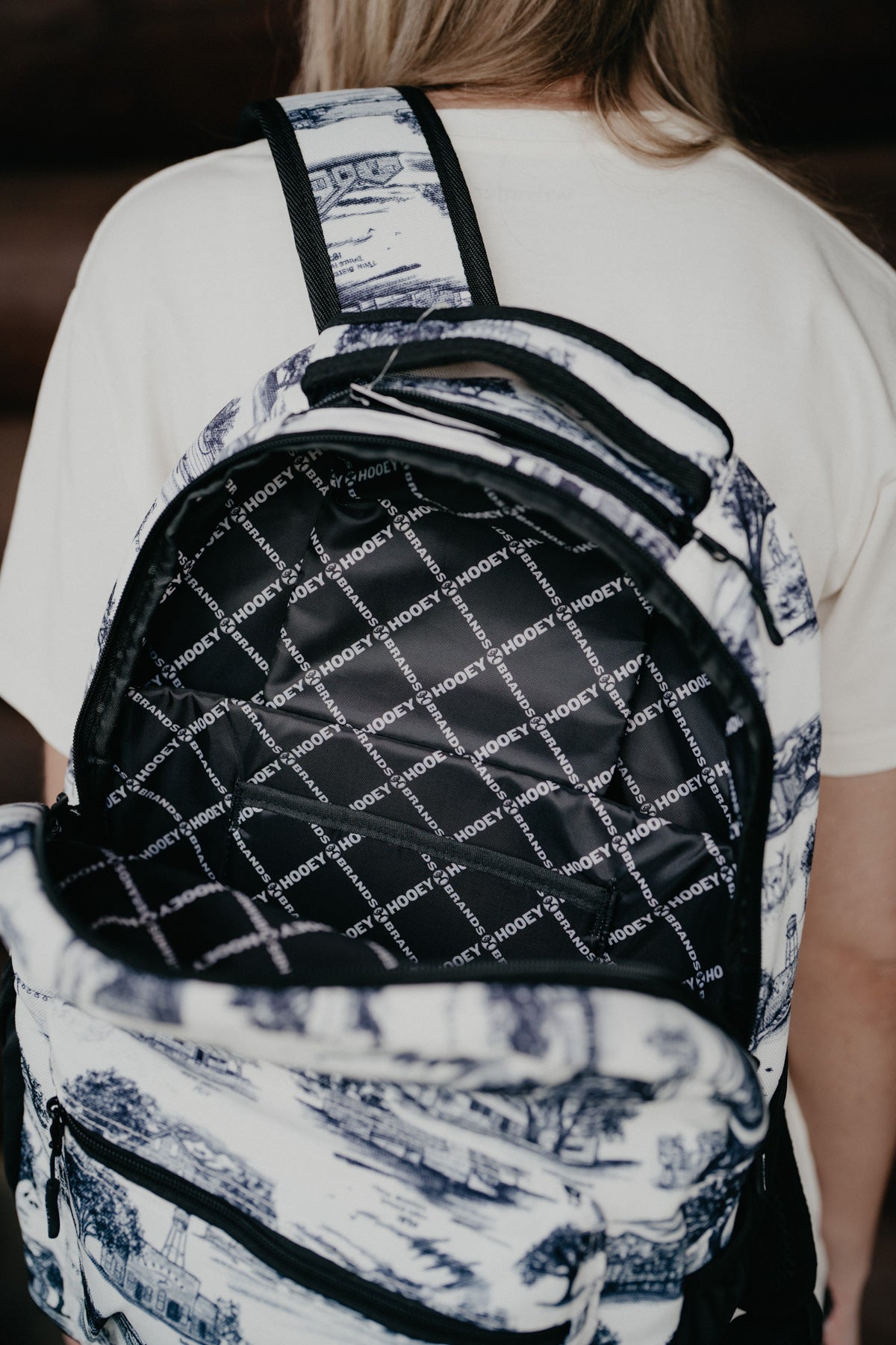 'Recess' Hooey Backpack - White / Black Print with Black Accents