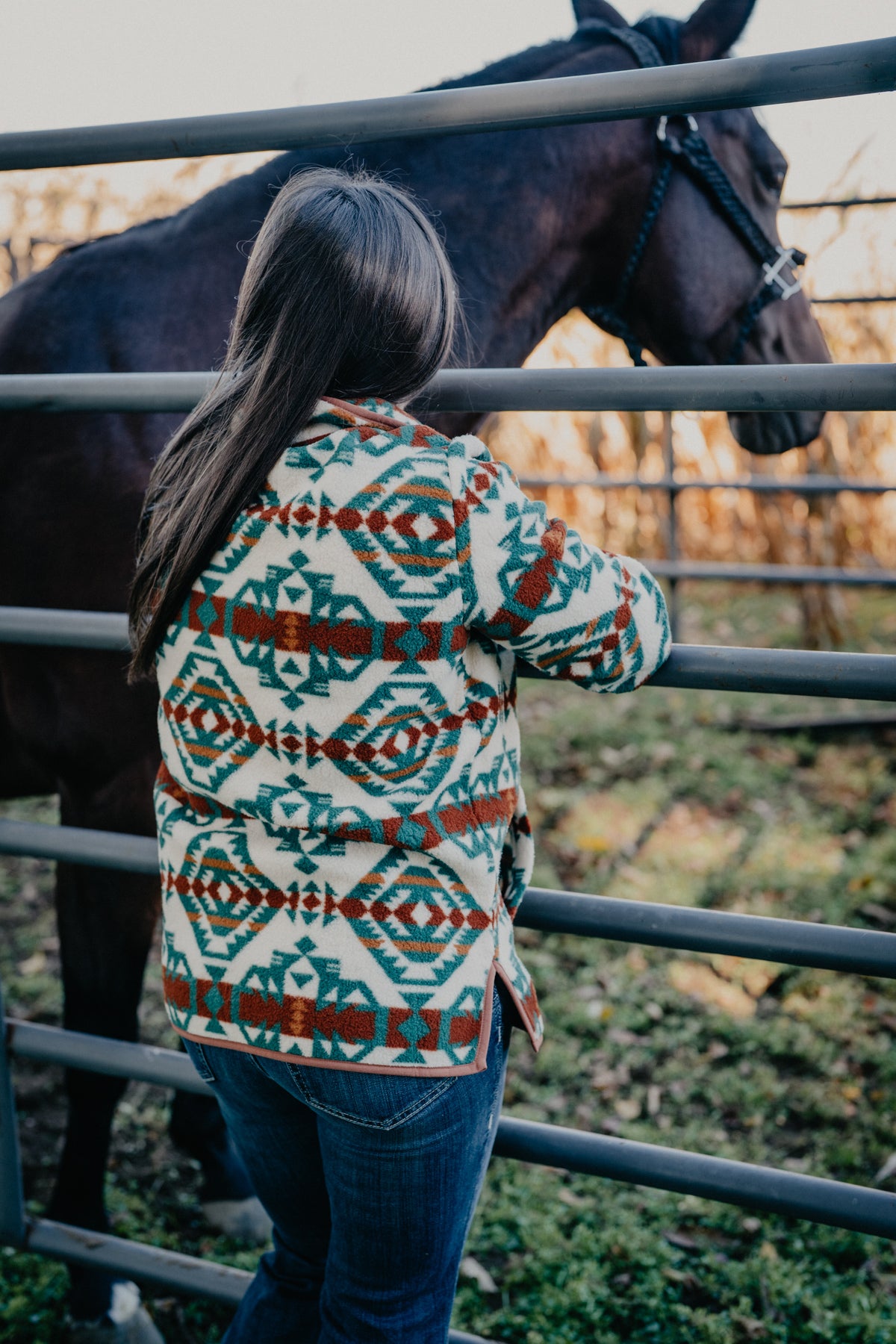 'Zyna' Women's Aztec Wrangler 1/4 Zip Sherpa Sweater