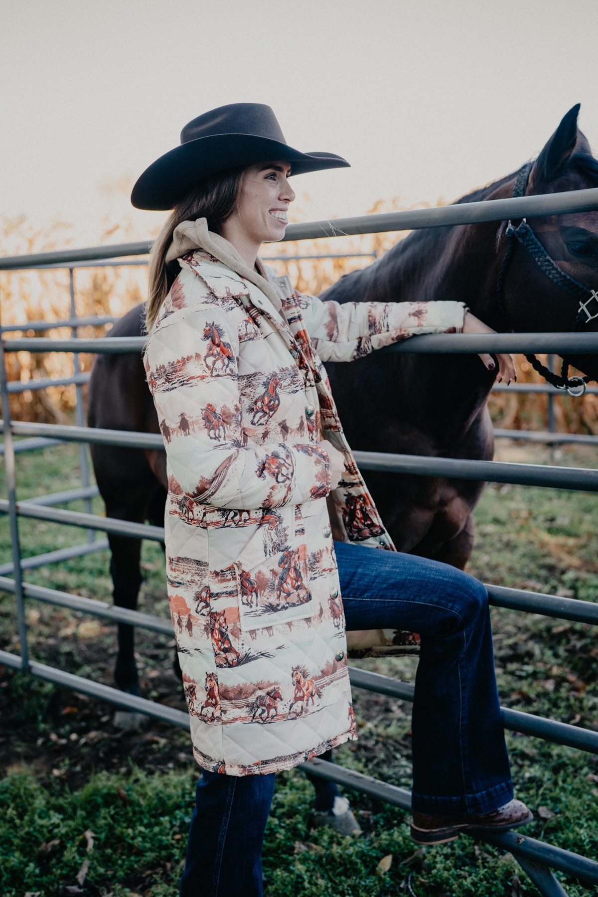 'Shayla' Western Horse Long Quilted Jacket (S-L)