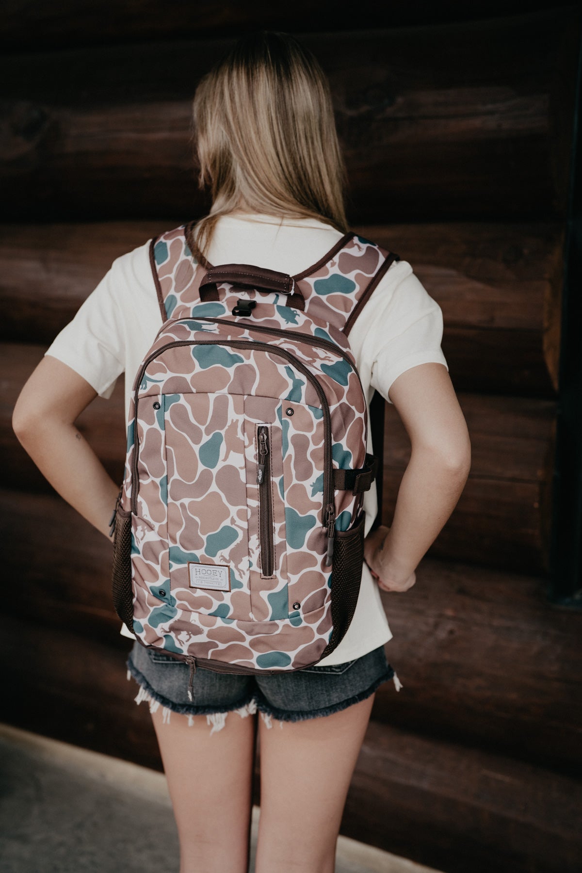 Rockstar Hooey Backpack Brown / Green Camo Pattern with Brown Accents