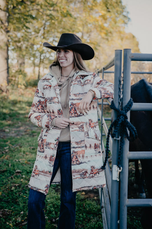 'Shayla' Western Horse Long Quilted Jacket (S-L)