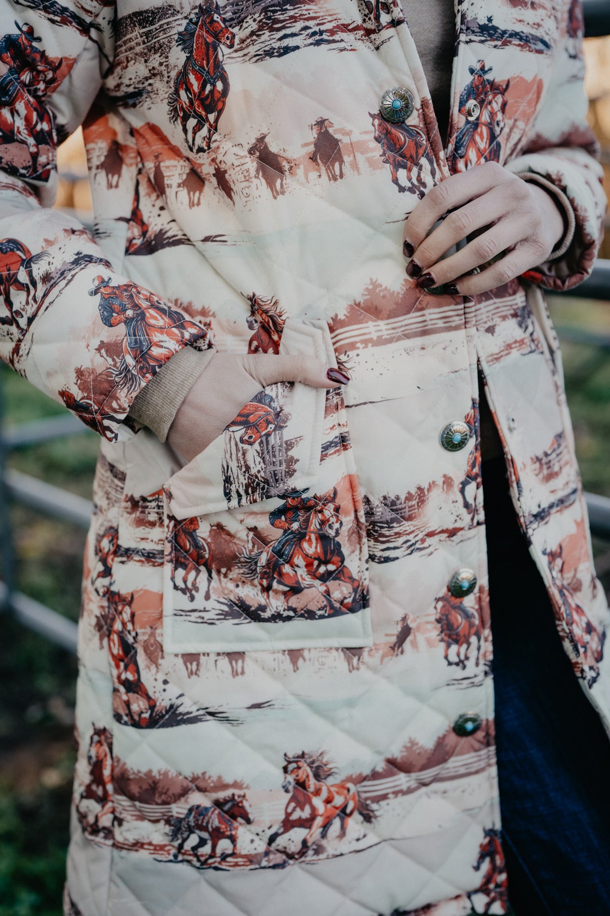 'Shayla' Western Horse Long Quilted Jacket (S-L)
