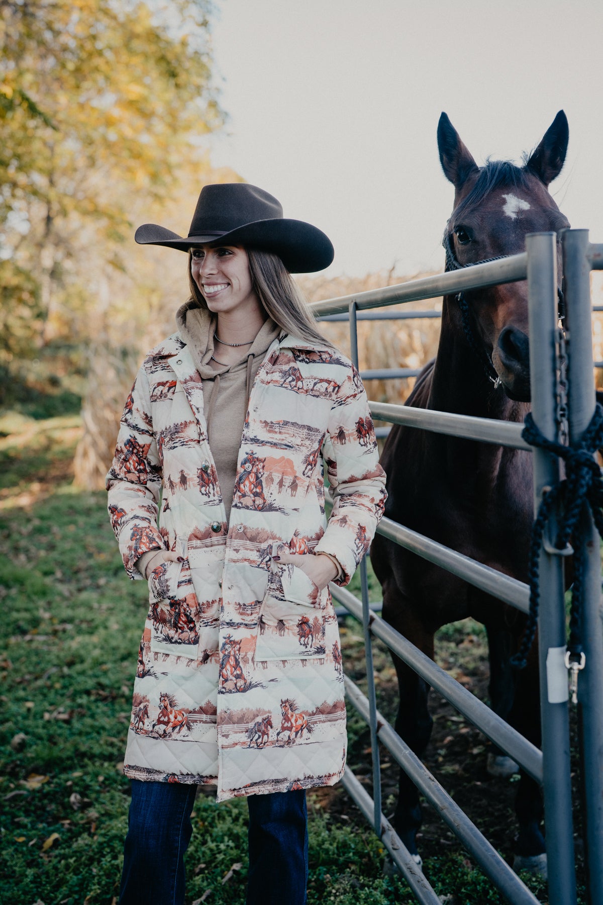 'Shayla' Western Horse Long Quilted Jacket (S-L)
