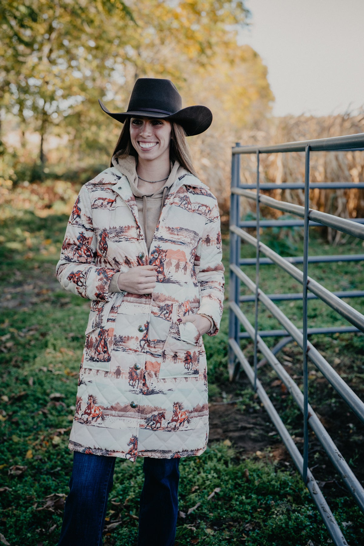 'Shayla' Western Horse Long Quilted Jacket (S-L)