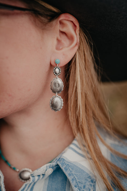 Turquoise Stud with Concho Dangle Earring
