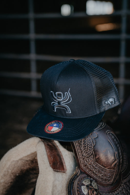'Arc' Black 5-Panel Trucker Hat with Black/Grey Logo by Hooey