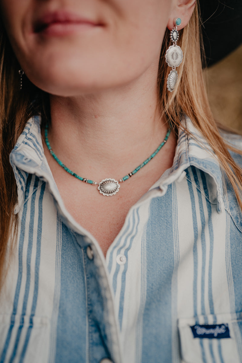Sterling Silver and Turquoise Tube Concho Pendant Necklace