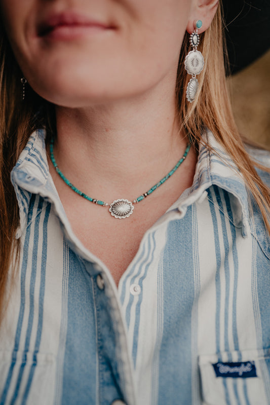 Sterling Silver and Turquoise Tube Concho Pendant Necklace