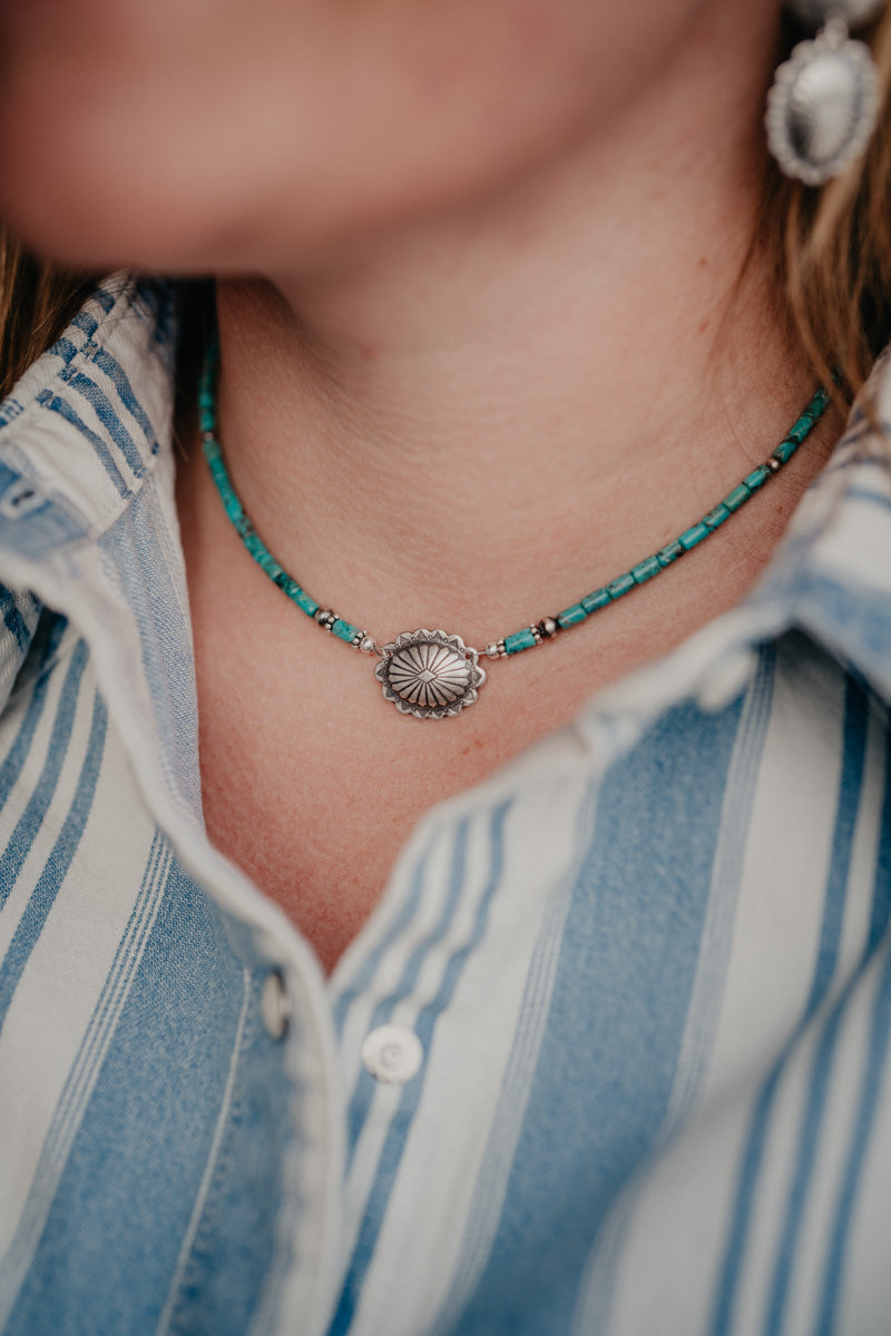Sterling Silver and Turquoise Tube Concho Pendant Necklace