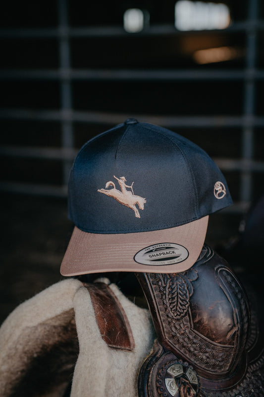 'Whit' Black/Tan Bill 5-Panel Trucker Hat with Tan Logo by Hooey