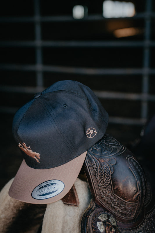 'Whit' Black/Tan Bill 5-Panel Trucker Hat with Tan Logo by Hooey