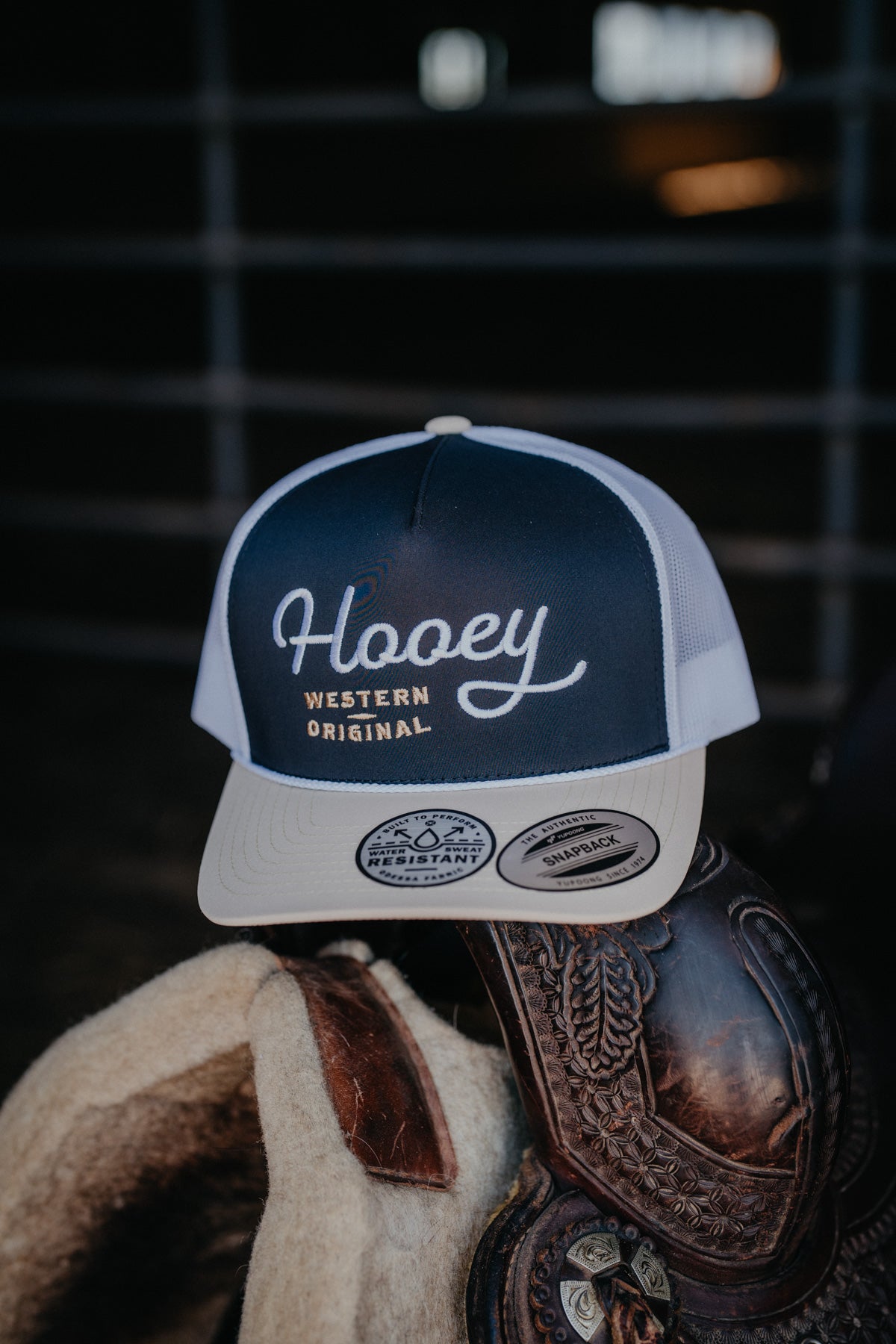 'OG' Black/White 5-Panel Trucker Hat with White Stitching By Hooey