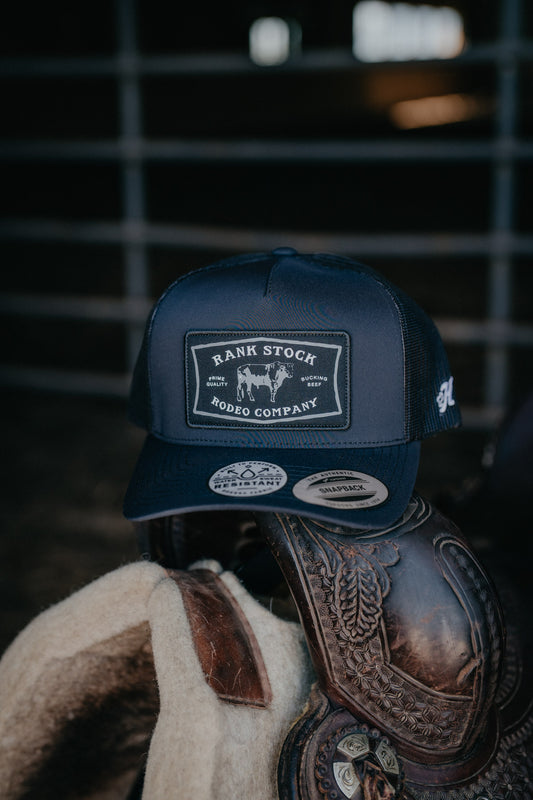 'R.S' Black 5-Panel Trucker Hat with White/Black Rectangle Patch By Hooey