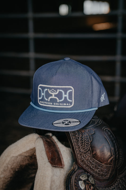 'Loop' Blue 5-Panel Trucker Hat with Blue/Gold Rectangle Patch By Hooey
