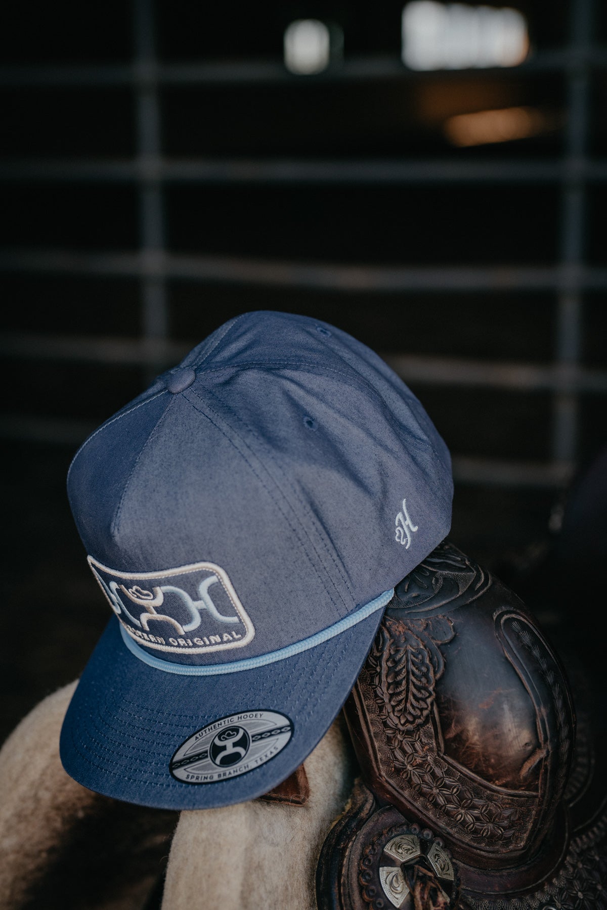 'Loop' Blue 5-Panel Trucker Hat with Blue/Gold Rectangle Patch By Hooey
