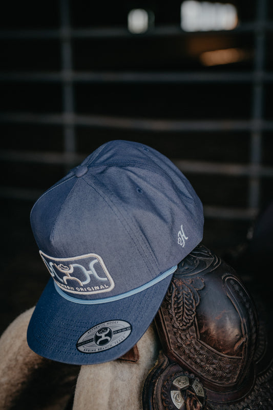 'Loop' Blue 5-Panel Trucker Hat with Blue/Gold Rectangle Patch By Hooey