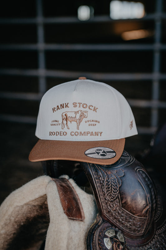 'Rank Stock' Tan/Brown Bill 5-Panel Trucker Hat with Brown Stitching By Hooey