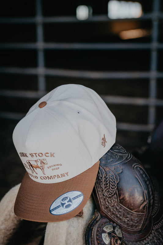 'Rank Stock' Tan/Brown Bill 5-Panel Trucker Hat with Brown Stitching By Hooey