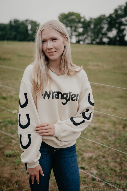 'Horseshoe Honey' Women's Wrangler Ivory Crewneck
