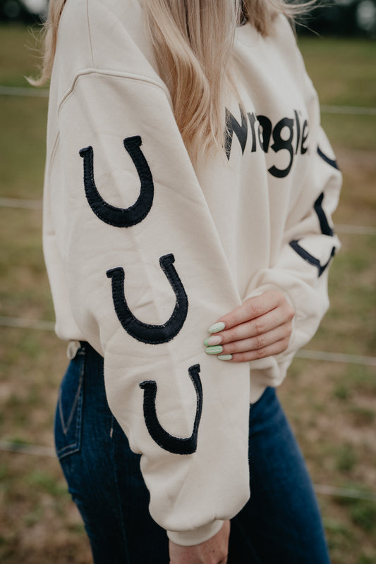 'Horseshoe Honey' Women's Wrangler Ivory Crewneck
