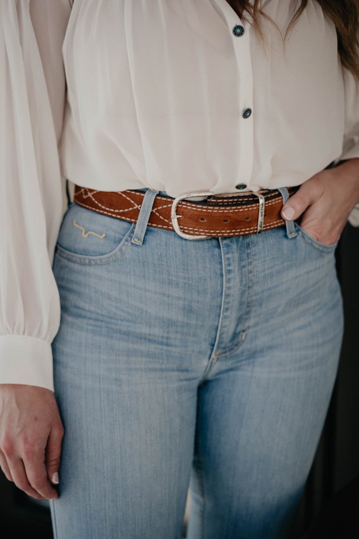 Camel Suede Figure 8 Belt by Double J (1 1/2")